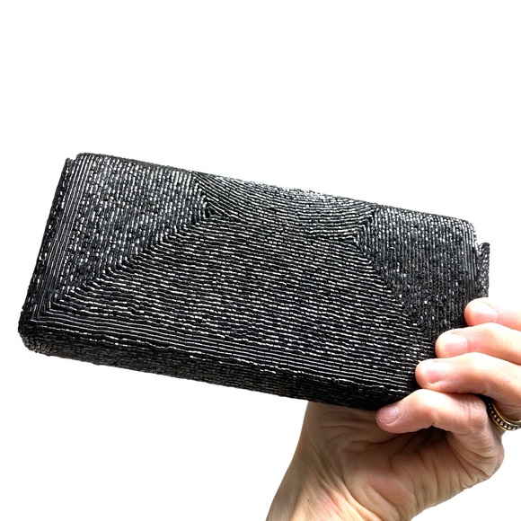 Handmade Handbags - bag black beaded small rectangle 3x7.5x1 classic minimalist dressy party club